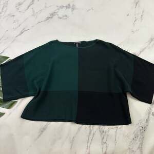 Eileen Fisher Dolman Sleeve Sweater Knit Top Size M Green Color Block Boxy
